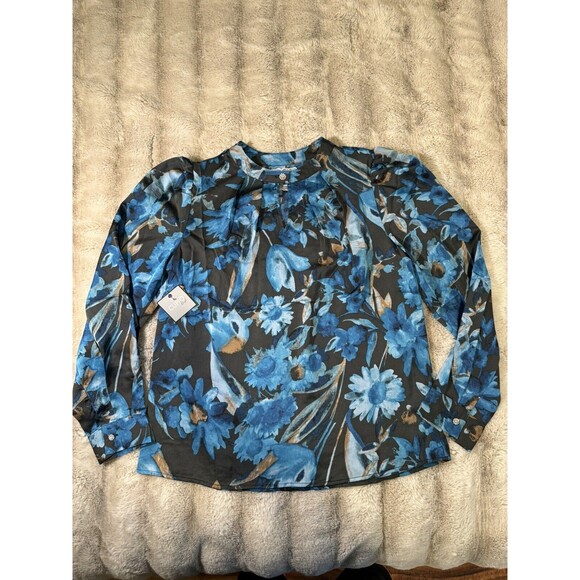 Cupio Blush Blue Multicolor Floral Print Long Sleeve Women’s Blouse Size Small - Picture 5 of 16